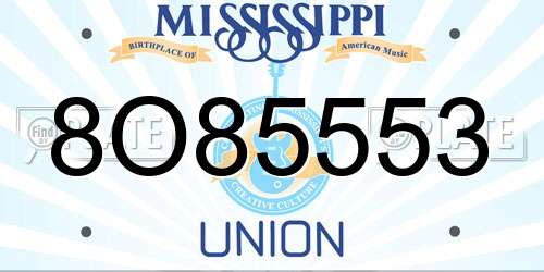 8O85553 Mississippi License Plate