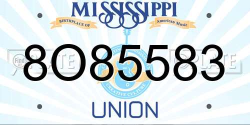 8O85583 Mississippi License Plate