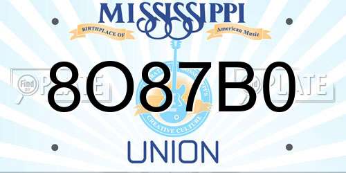8O87B0 Mississippi License Plate