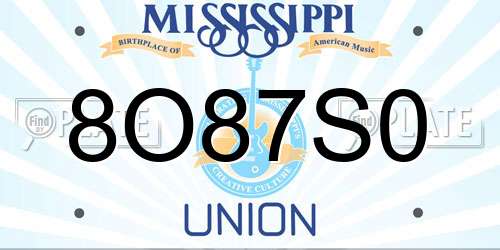8O87S0 Mississippi License Plate