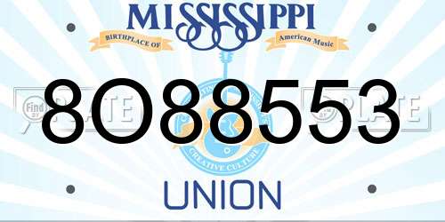 8O88553 Mississippi License Plate