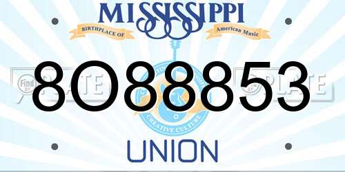 8O88853 Mississippi License Plate