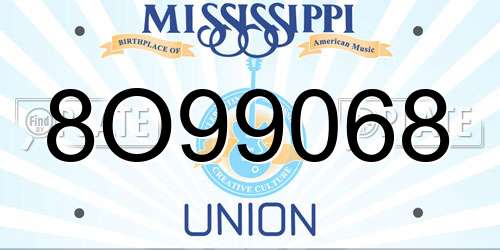 8O99068 Mississippi License Plate