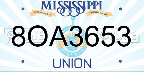 8OA3653 Mississippi License Plate