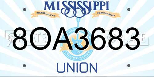 8OA3683 Mississippi License Plate
