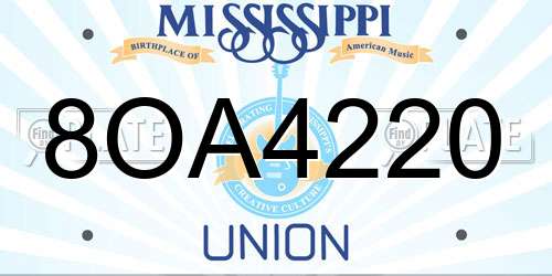 8OA4220 Mississippi License Plate