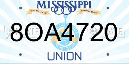 8OA4720 Mississippi License Plate