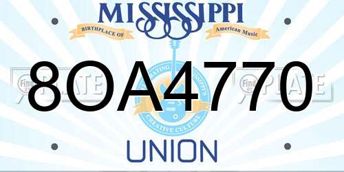 8OA4770 Mississippi License Plate