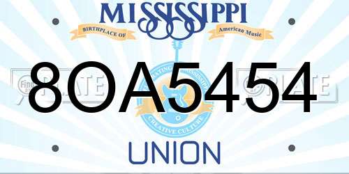 8OA5454 Mississippi License Plate