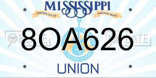 8OA626 Mississippi License Plate