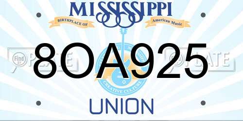 8OA925 Mississippi License Plate