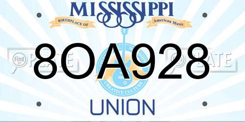 8OA928 Mississippi License Plate