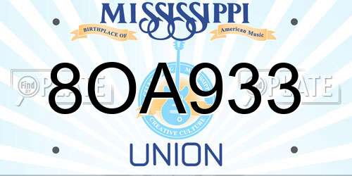 8OA933 Mississippi License Plate
