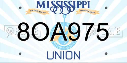 8OA975 Mississippi License Plate