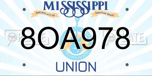 8OA978 Mississippi License Plate