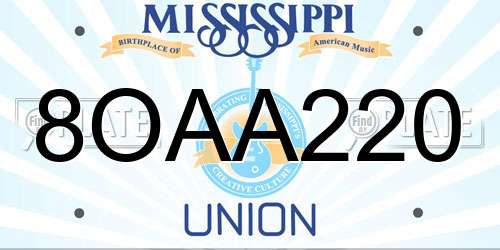 8OAA220 Mississippi License Plate