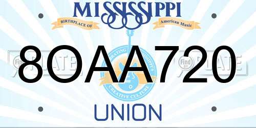 8OAA720 Mississippi License Plate