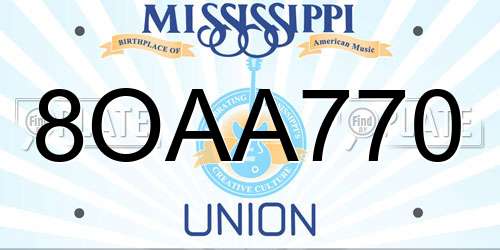 8OAA770 Mississippi License Plate