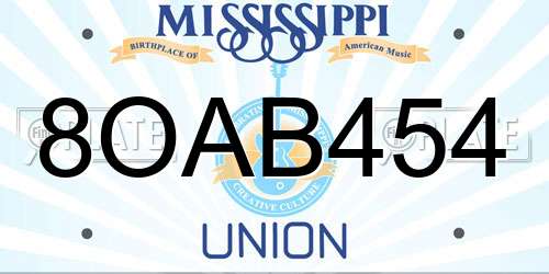 8OAB454 Mississippi License Plate