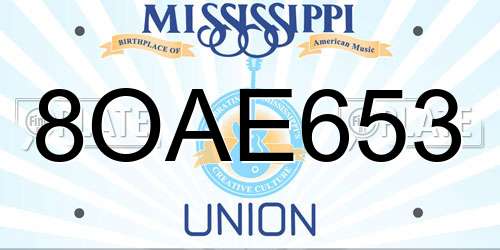 8OAE653 Mississippi License Plate