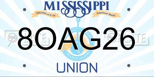 8OAG26 Mississippi License Plate