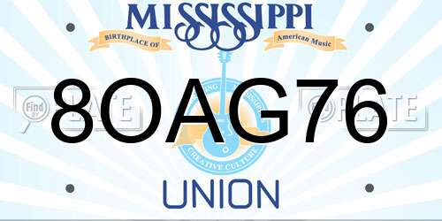 8OAG76 Mississippi License Plate