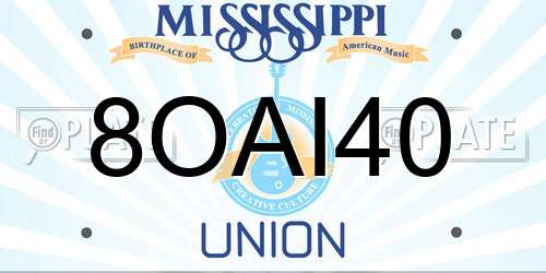 8OAI40 Mississippi License Plate