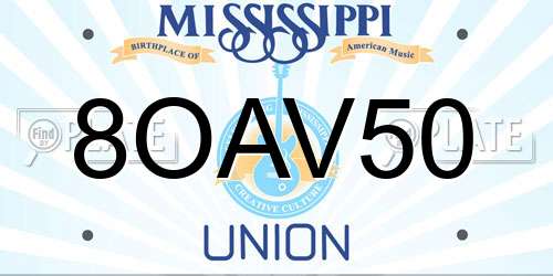 8OAV50 Mississippi License Plate