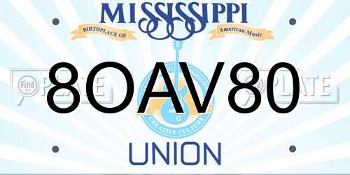 8OAV80 Mississippi License Plate
