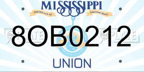 8OB0212 Mississippi License Plate