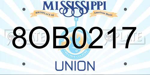 8OB0217 Mississippi License Plate