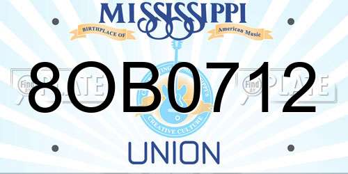 8OB0712 Mississippi License Plate