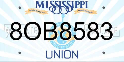 8OB8583 Mississippi License Plate