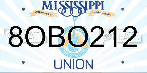 8OBO212 Mississippi License Plate