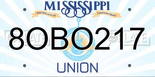 8OBO217 Mississippi License Plate