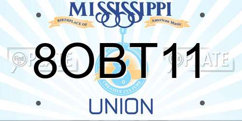 8OBT11 Mississippi License Plate