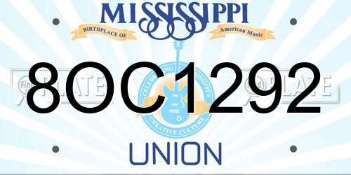 8OC1292 Mississippi License Plate