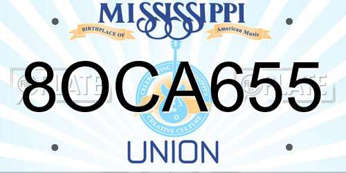 8OCA655 Mississippi License Plate
