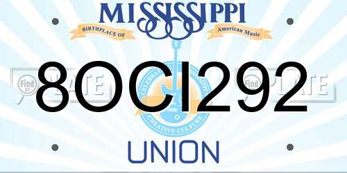 8OCI292 Mississippi License Plate