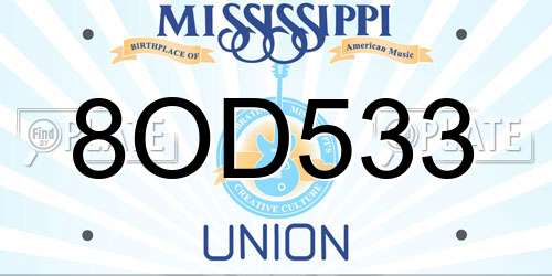 8OD533 Mississippi License Plate