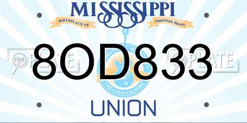8OD833 Mississippi License Plate