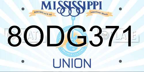 8ODG371 Mississippi License Plate