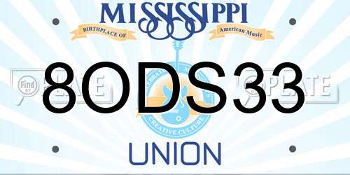 8ODS33 Mississippi License Plate