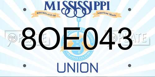 8OE043 Mississippi License Plate