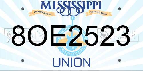 8OE2523 Mississippi License Plate