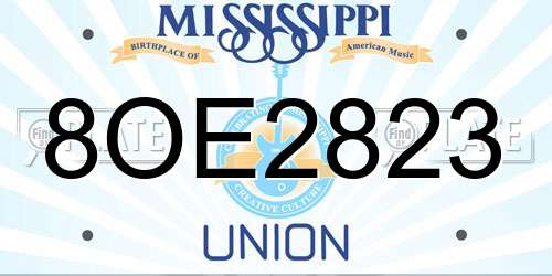 8OE2823 Mississippi License Plate