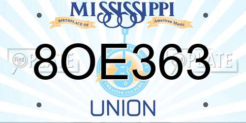 8OE363 Mississippi License Plate