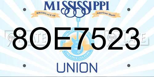 8OE7523 Mississippi License Plate