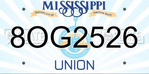 8OG2526 Mississippi License Plate