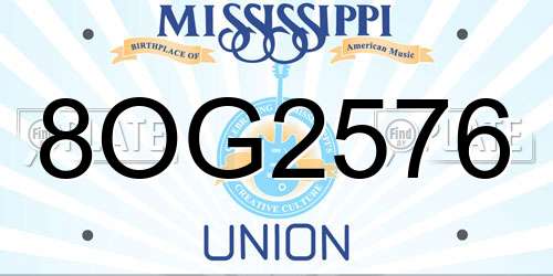 8OG2576 Mississippi License Plate